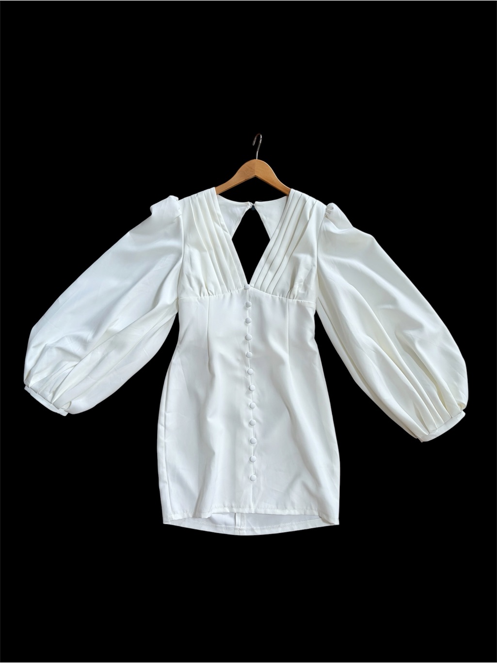 Nwt Elagia White Puff Sleeve Button Front Mini Dress L *Flaw Read* — image 2 of 7